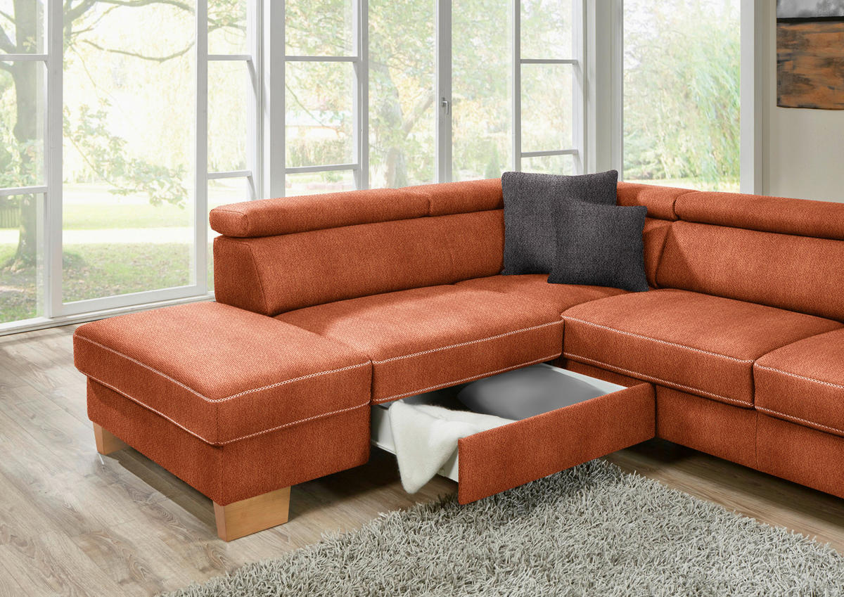 ECKSOFA in Mikrofaser Terracotta  - Eichefarben/Beige, Natur, Holz/Textil (273/226cm) - Beldomo System