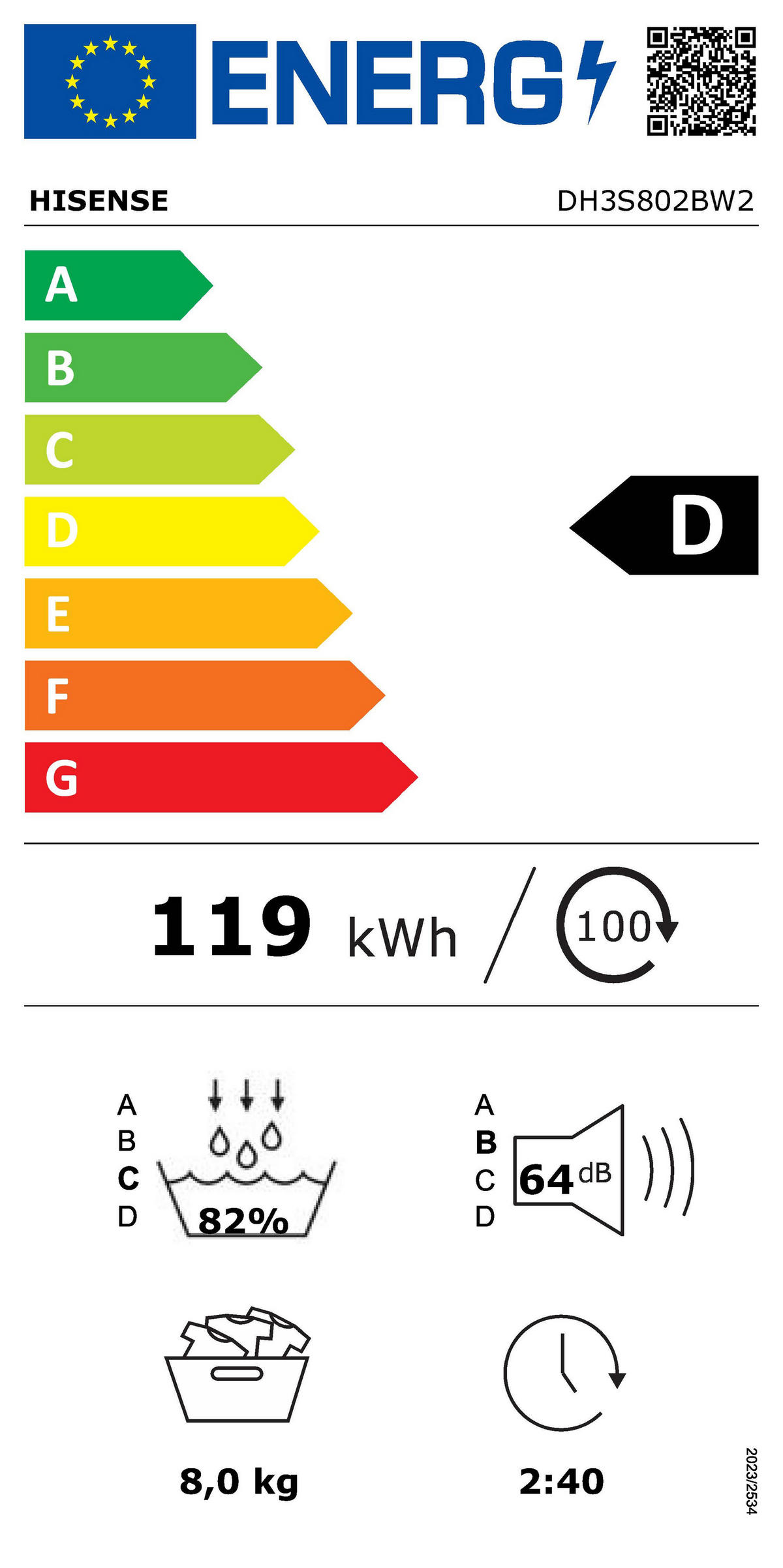 WÄRMEPUMPENTROCKNER DH3S802BW2  - Schwarz/Weiß, Basics, Glas/Kunststoff (59,5/84,5/64cm) - Hisense