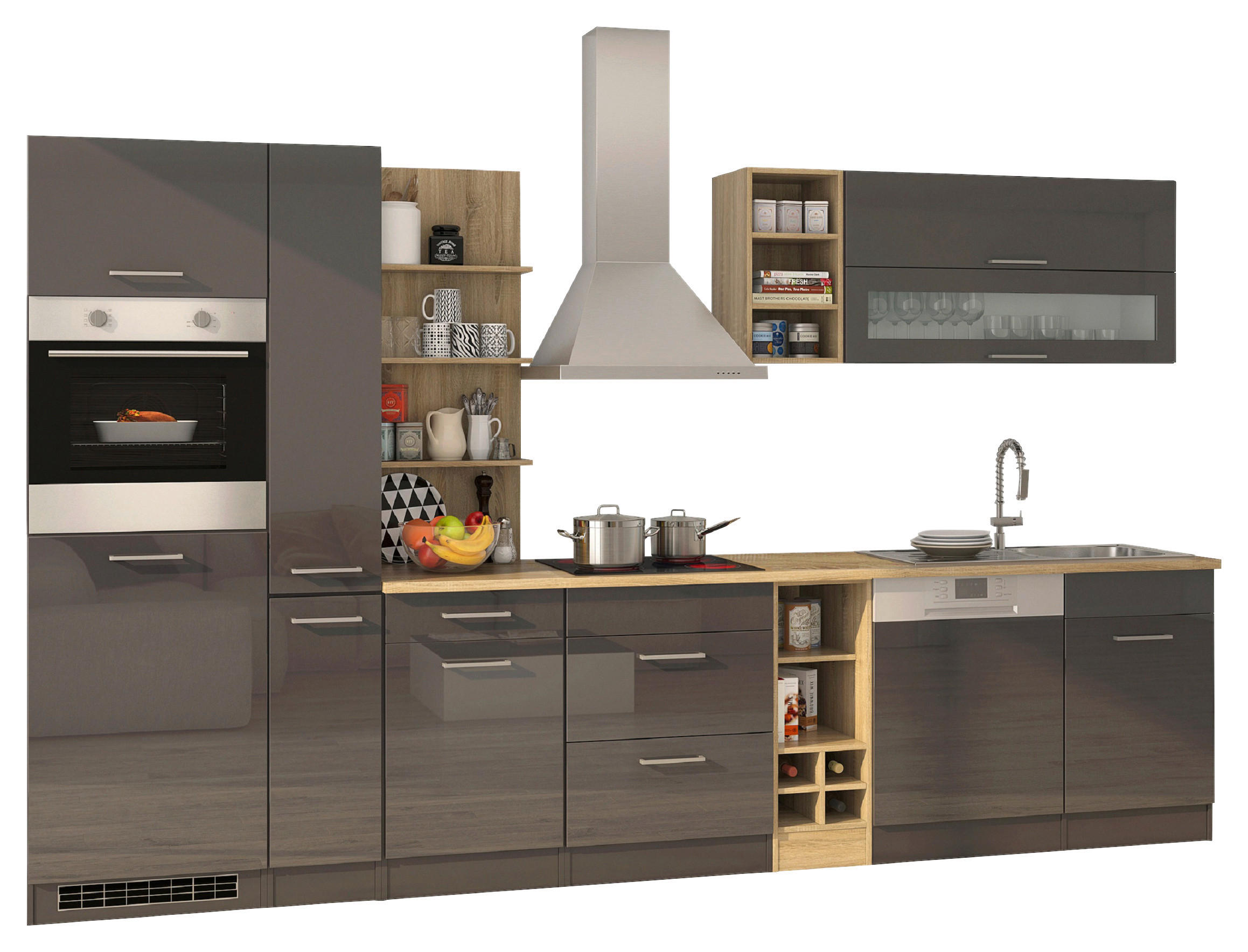 KÜCHENLEERBLOCK 340 cm   in Graphitfarben  - Silberfarben/Graphitfarben, MODERN, Holzwerkstoff/Metall (340cm) - Held