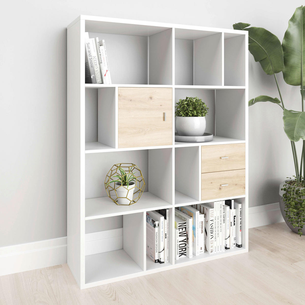 REGAL 113/147/34 cm bela  - bela, Basics, leseni material (113/147/34cm) - MID.YOU