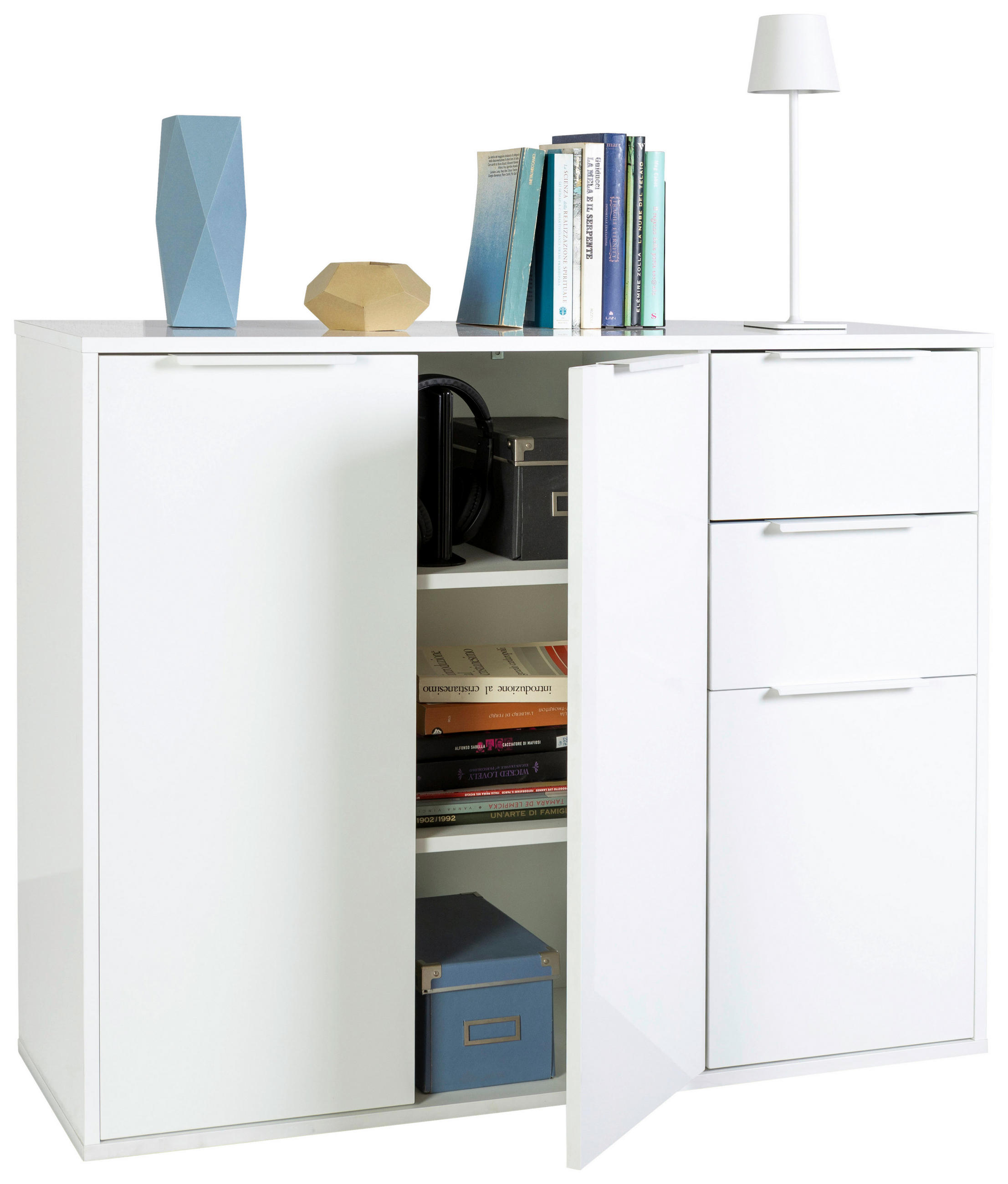 KOMODA, bela, visoki sijaj - črna/bela, Design, kovina/umetna masa (106,7/87/35,3cm) - Carryhome