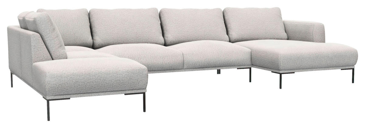 WOHNLANDSCHAFT Hellgrau Webstoff, Flachgewebe  - Hellgrau/Schwarz, Design, Textil/Metall (206/376/148cm) - Livetastic