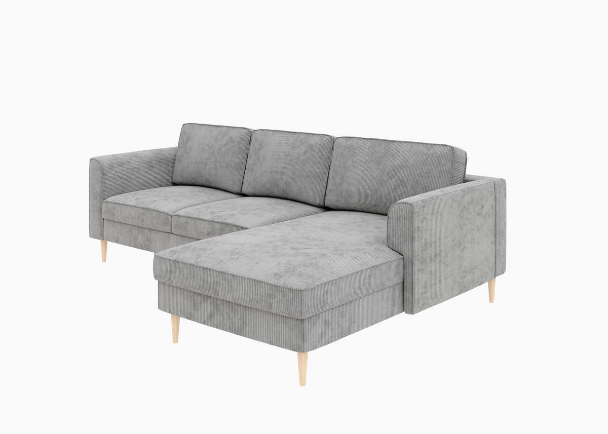 ECKSOFA Cord Grau  - Buchefarben/Grau, Modern, Holz/Textil (232/161cm) - Trendmanufaktur