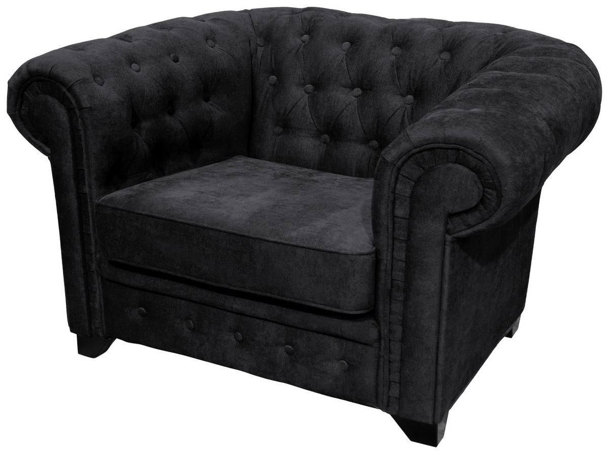 KŘESLO CHESTERFIELD, textil, kompozitní dřevo, černá - černá, Konvenční, dřevo/kompozitní dřevo (91/72/92cm) - Livetastic