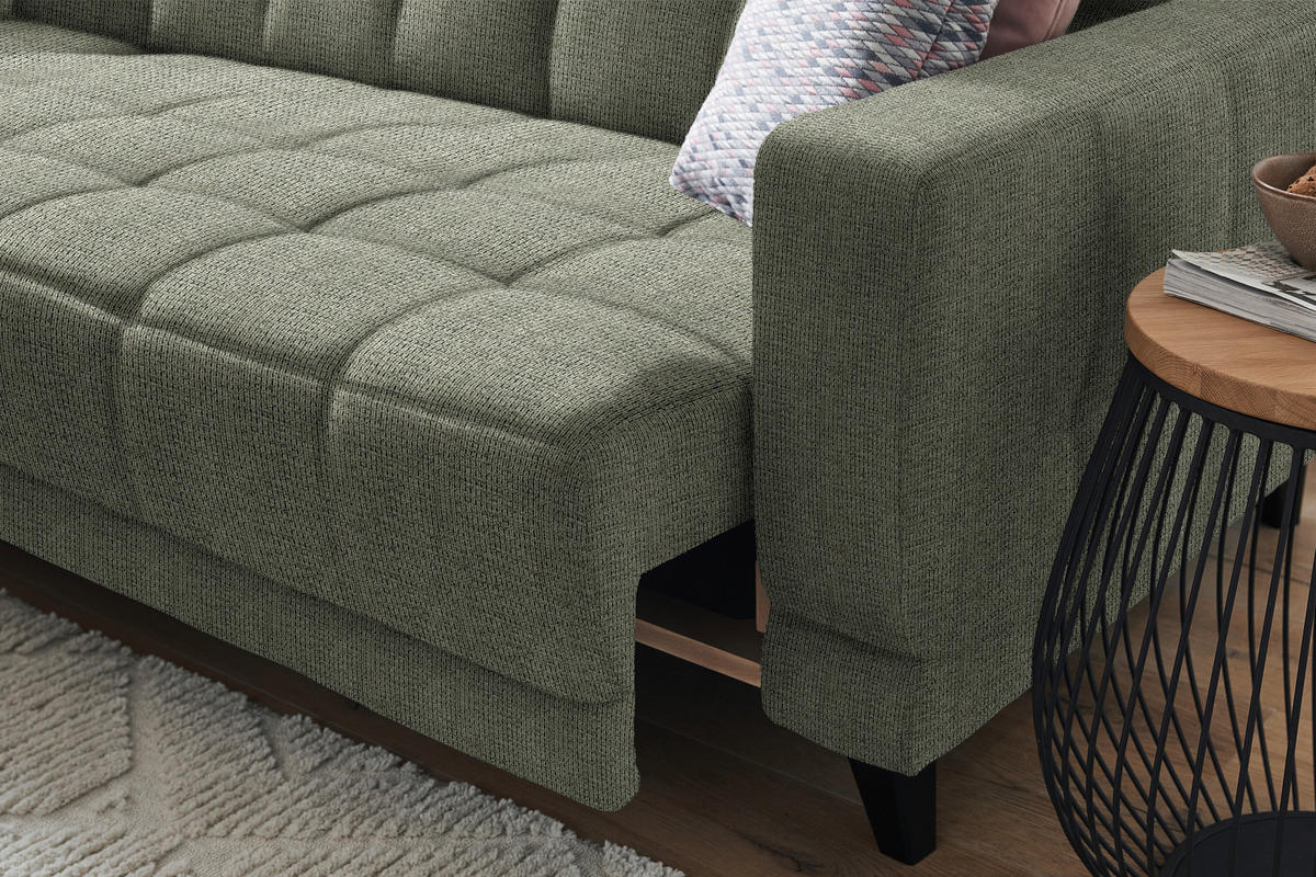 ECKSOFA in Webstoff Grün  216/302 cm  - Schwarz/Grün, Design, Holz/Textil (216/302cm) - Xora