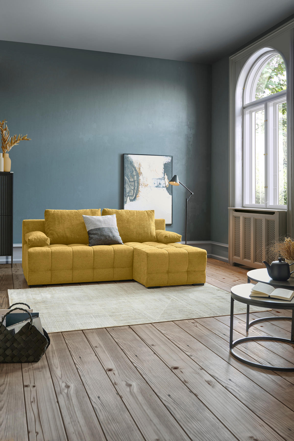 ROHOVÁ SEDAČKA, textil, hořčicově žlutá - černá/hořčicově žlutá, Moderní, textil/plast (204/145cm) - Hom`in