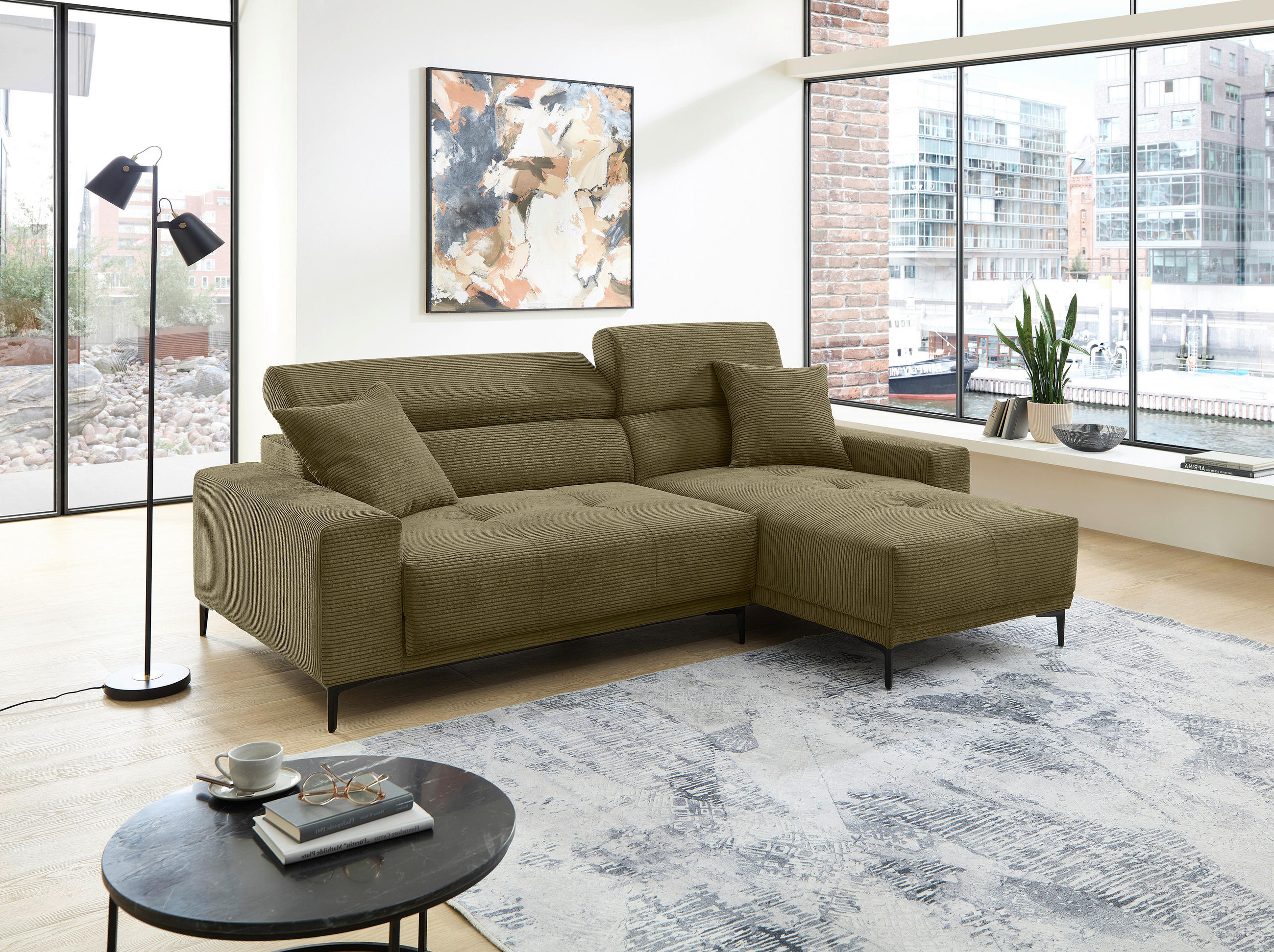 ECKSOFA Cord Olivgrün  - Schwarz/Olivgrün, Basics, Textil/Metall (250/183cm) - Livetastic