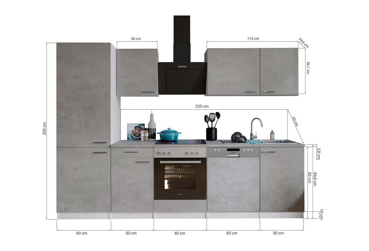 MODULKÖK 280 cm   i grå, vit  - stålfärgad/vit, Basics, metall/trämaterial (280cm) - Respekta