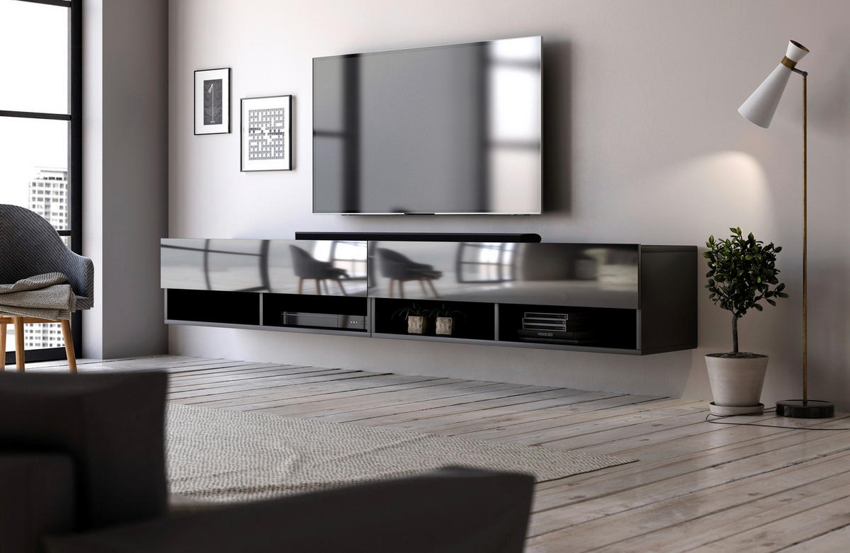 TV-BÄNK  i 200/31/33 cm  - svart högglans/svart, Design, trämaterial/plast (200/31/33cm) - MID.YOU