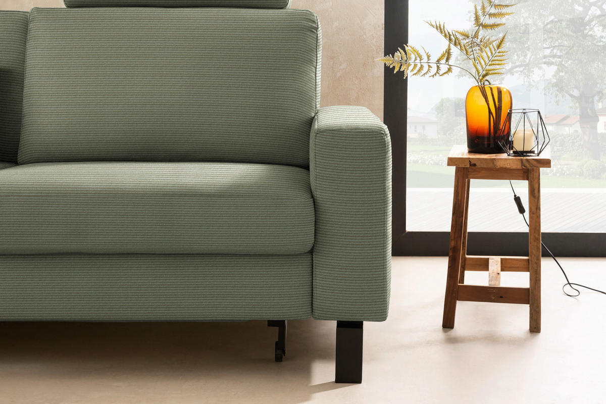 ECKSOFA Cord Olivgrün  - Schwarz/Olivgrün, Design, Textil/Metall (185/298cm) - Pure Home Lifestyle