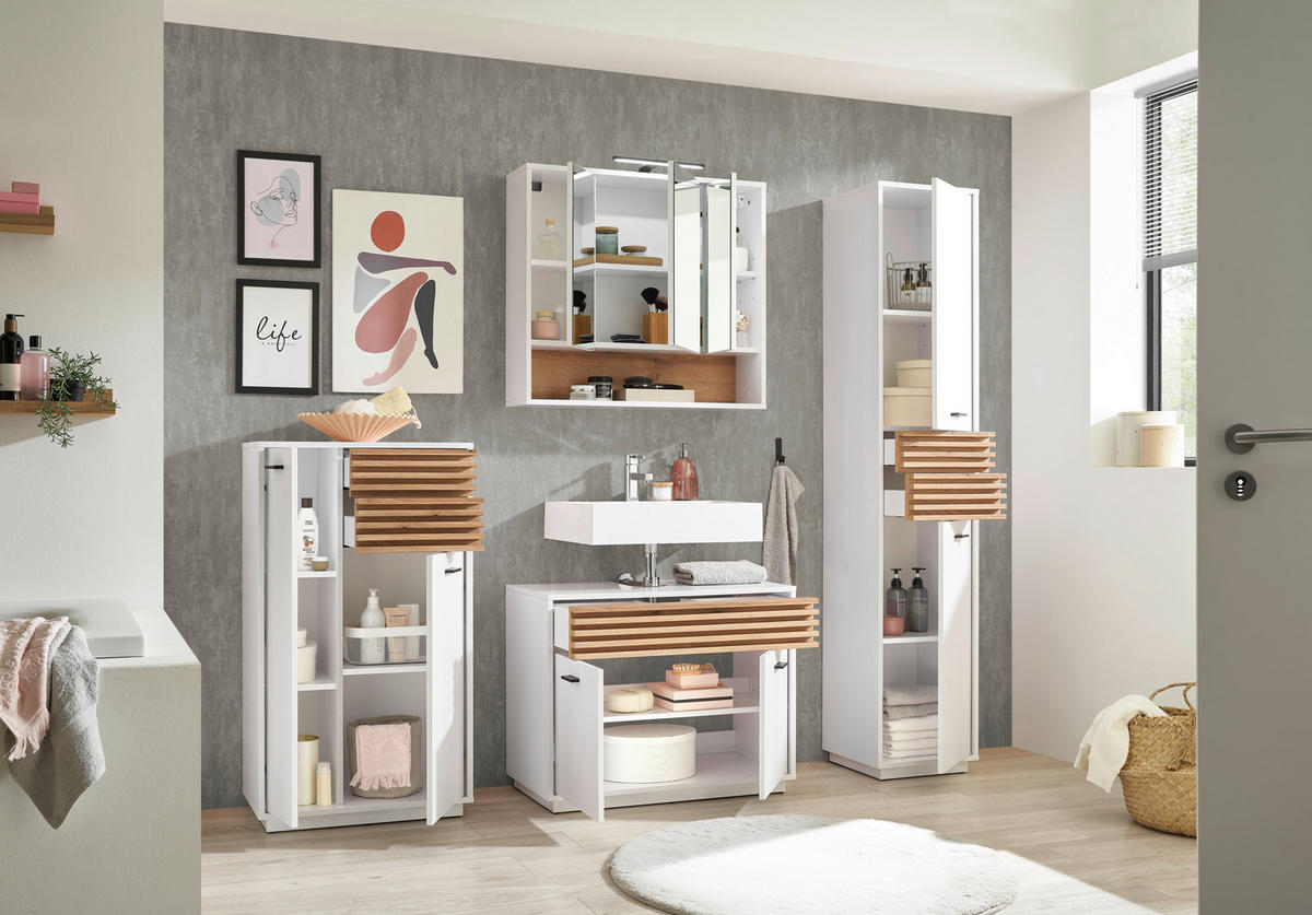 SPIEGELSCHRANK 80/72/21 cm  - Eichefarben/Weiß, KONVENTIONELL, Glas/Holzwerkstoff (80/72/21cm) - home24
