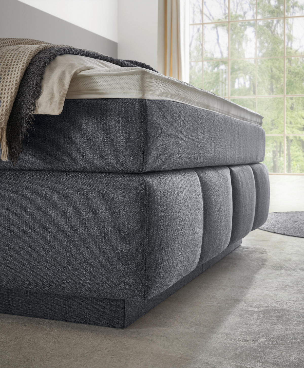 BOXSPRINGBETT 180/200 cm,  in Dunkelblau, Matratze, Topper, unterschiedliche Matratzenhärtegrade je Bettseite, H2 + H3 = mittel + fest  - Schwarz/Dunkelblau, KONVENTIONELL, Holz/Kunststoff (180/200cm) - Voleo