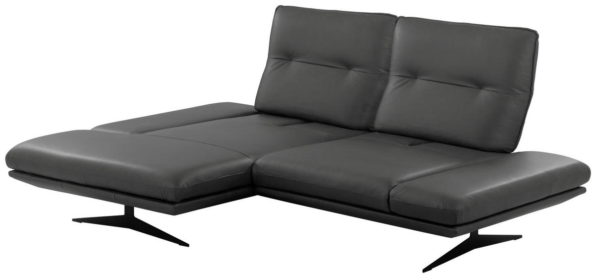 ECKSOFA Dunkelgrau Echtleder Rücken echt, Armteilverstellung, Kopfteilverstellung, Sitztiefenverstellung  - Dunkelgrau/Schwarz, Design, Leder/Metall (160/235cm) - Celina Home