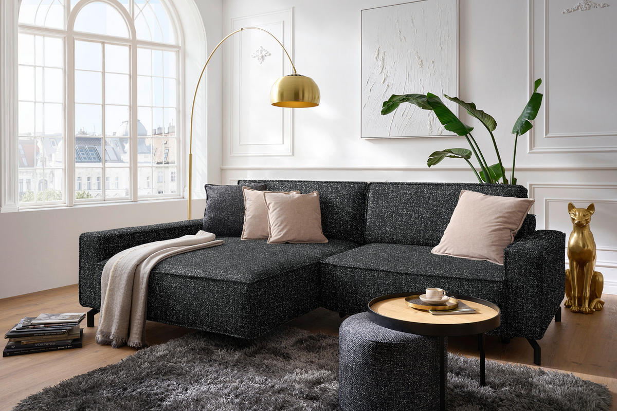 ECKSOFA  in Mikrofaser Anthrazit  164/246 cm  - Anthrazit/Schwarz, Design, Textil/Metall (164/246cm) - Sedda