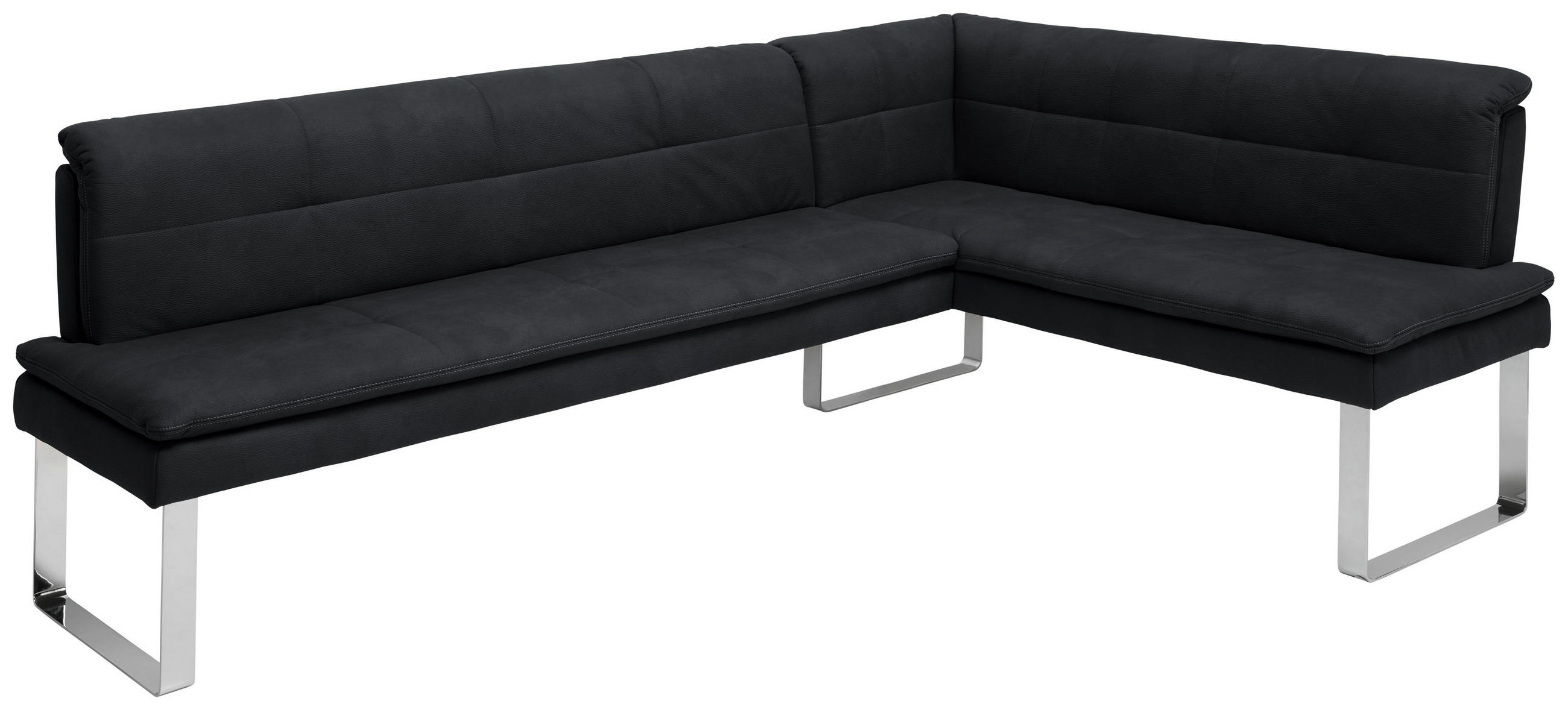 ECKBANK in Metall, Textil Schwarz, Chromfarben  - Chromfarben/Schwarz, Design, Textil/Metall (213/154cm) - Novel