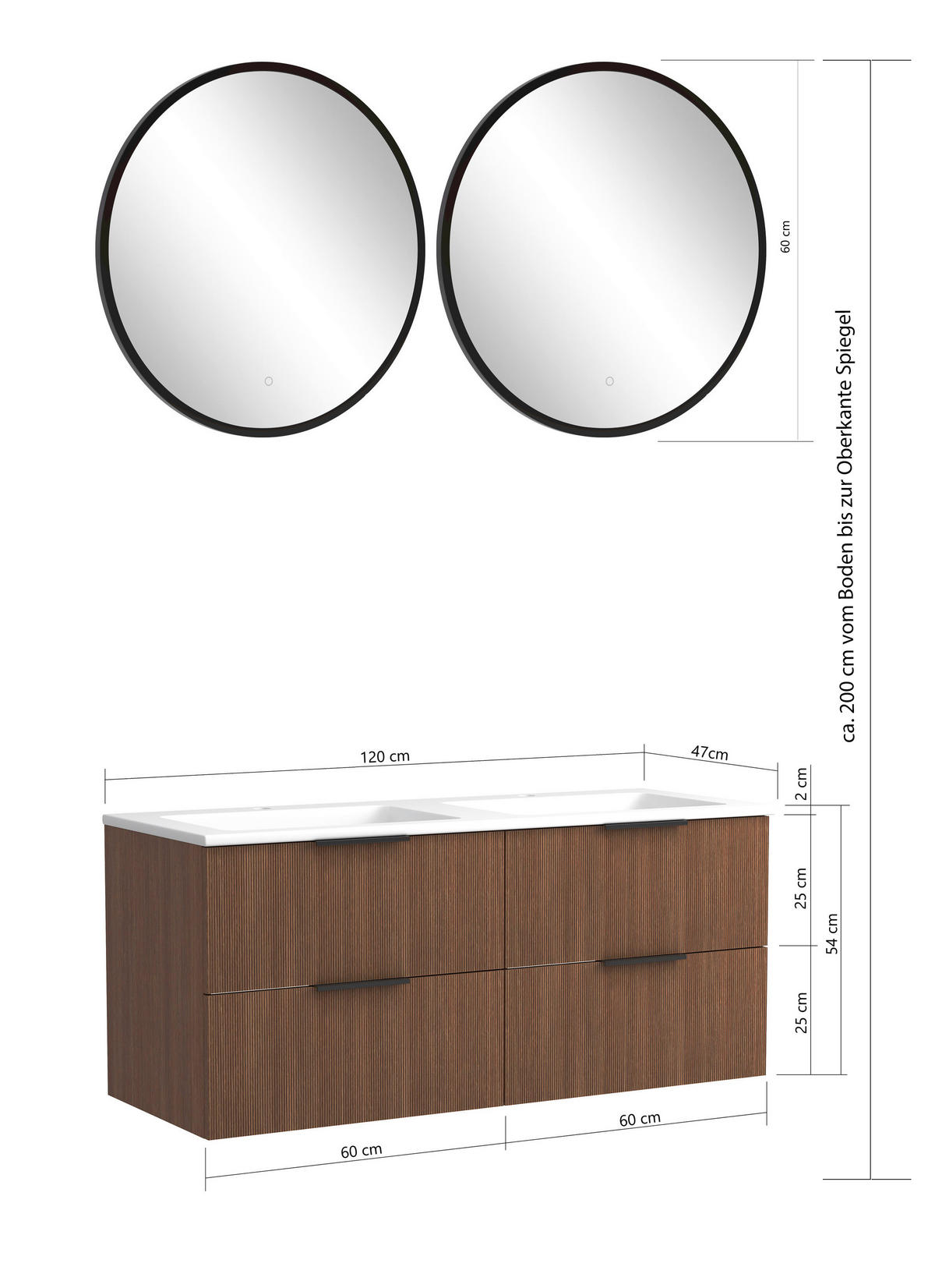 BADEZIMMER 3-teilig  in 120 cm  - Dunkelbraun/Schwarz, Natur, Holzwerkstoff/Stein (120cm) - Held