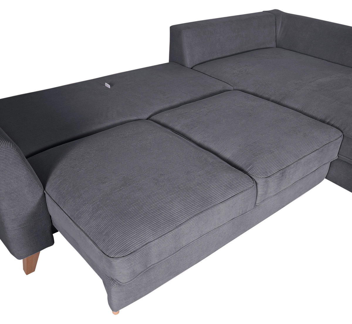 ECKSOFA in Cord Dunkelgrau  - Dunkelgrau/Buchefarben, Design, Holz/Textil (271/165cm) - MID.YOU