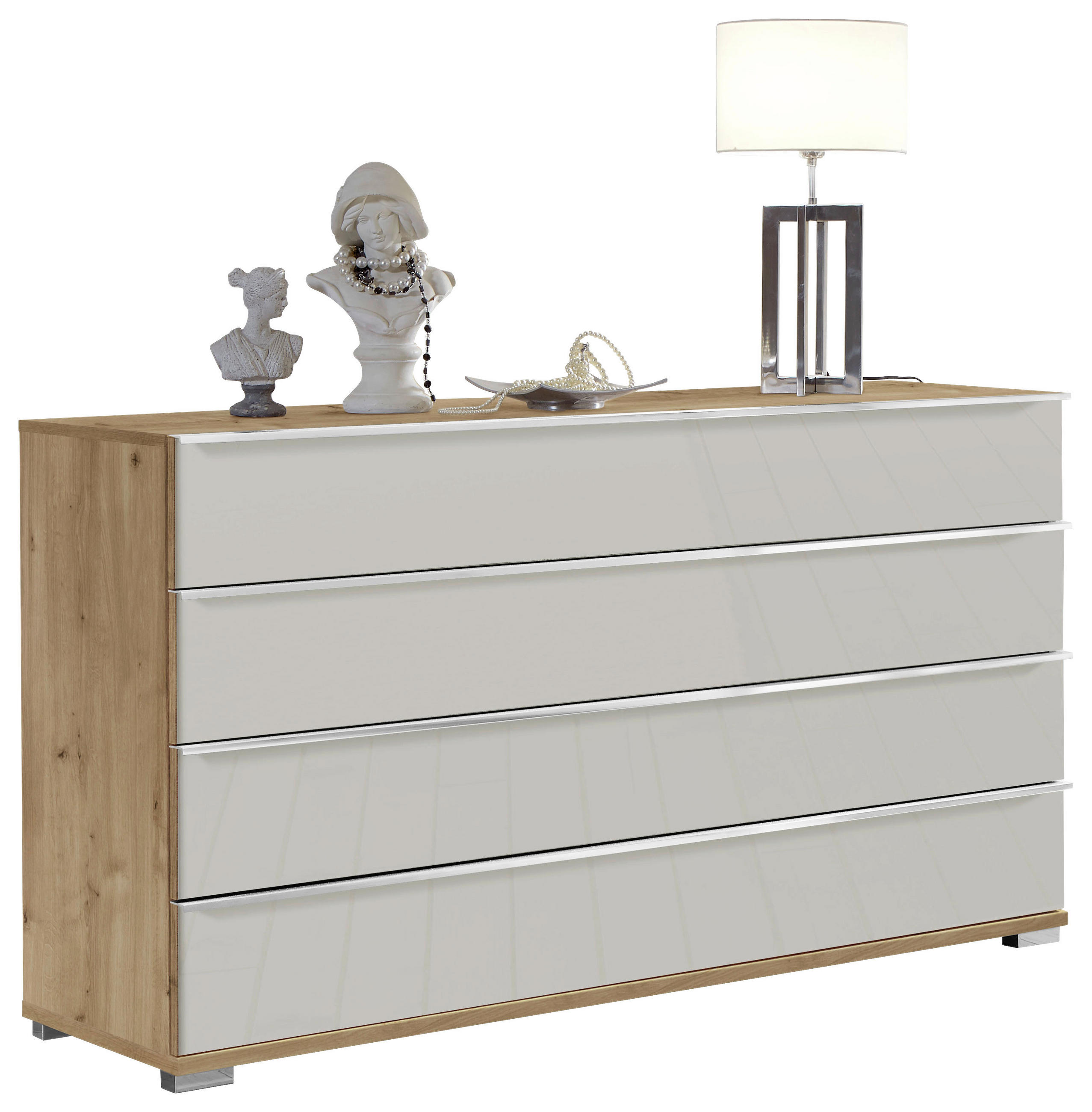 SIDEBOARD  in 149/82/42 cm  - Chromfarben/Eiche Bianco, Basics, Glas/Holzwerkstoff (149/82/42cm) - Venda
