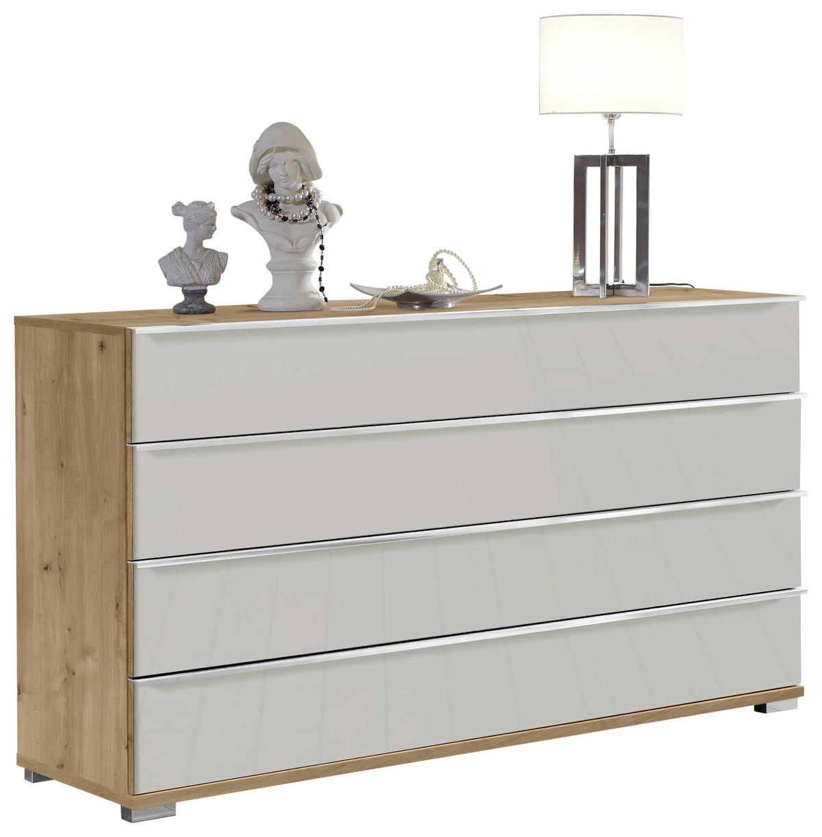 SIDEBOARD 149/82/42 cm  in Champagner, Eiche Bianco  - Chromfarben/Eiche Bianco, Basics, Glas/Holzwerkstoff (149/82/42cm) - Venda