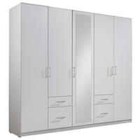 DREHTÜRENSCHRANK 225/210/58 cm,  in Weiß, 5-türig  - Silberfarben/Weiß, Design, Glas/Holzwerkstoff (225/210/58cm) - MID.YOU