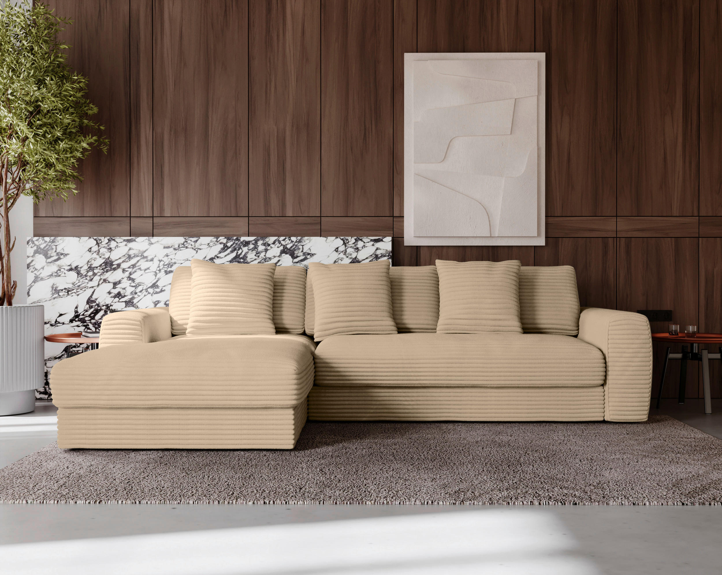 ECKSOFA in Cord Beige  - Beige/Schwarz, Modern, Kunststoff/Textil (182/302cm) - Carryhome
