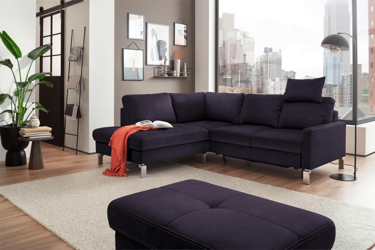 ECKSOFA in Mikrofaser Schwarz  - Chromfarben/Beige, Design, Textil/Metall (200/229cm) - Pure Home Lifestyle