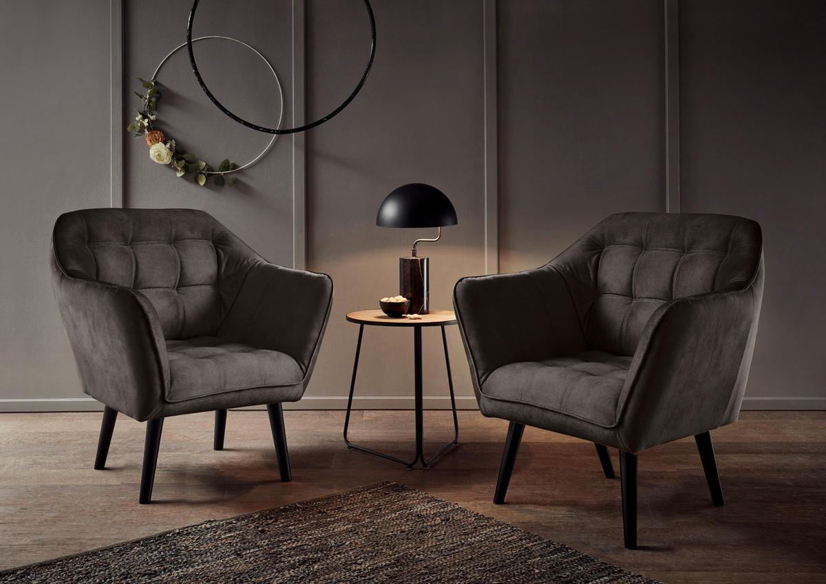 CLUBFÅTÖLJ i textil, trämaterial mörkbrun  - svart/mörkbrun, Modern, trämaterial/trä (84/87/70cm) - MID.YOU