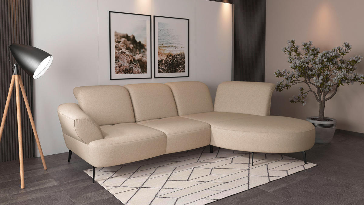 ECKSOFA DANCE E Creme Flachgewebe  - Creme/Schwarz, MODERN, Textil/Metall (313/208cm) - Sit & More