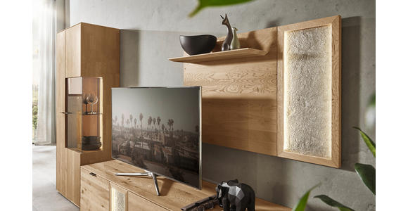 WOHNWAND  in Wildeiche  322,4/205,5/45,2 cm    - Wildeiche/Schwarz, Natur, Glas/Holz (322,4/205,5/45,2cm) - Valnatura