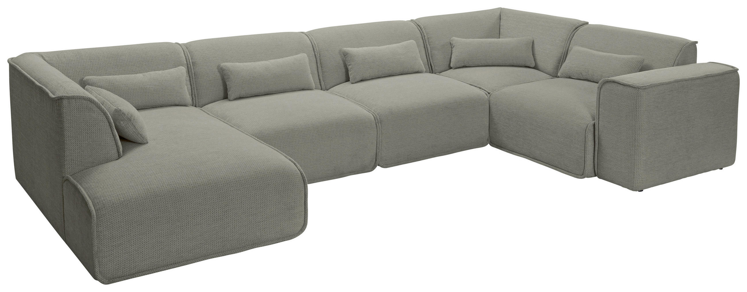 WOHNLANDSCHAFT LOMOCO MATEO Hellgrau Flachgewebe  - Hellgrau/Schwarz, Design, Kunststoff/Textil (165/368/211cm) - Lomoco