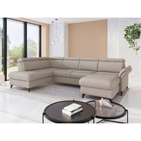 WOHNLANDSCHAFT GLENDALE E in Flachgewebe Taupe  - Taupe/Schwarz, KONVENTIONELL, Textil/Metall (193/321/166cm) - Sit & More