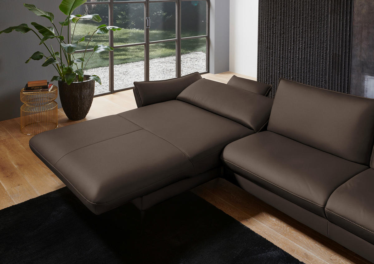 ECKSOFA in Echtleder Dunkelbraun  - Dunkelbraun/Schwarz, Design, Leder/Metall (172/334cm) - Valdera