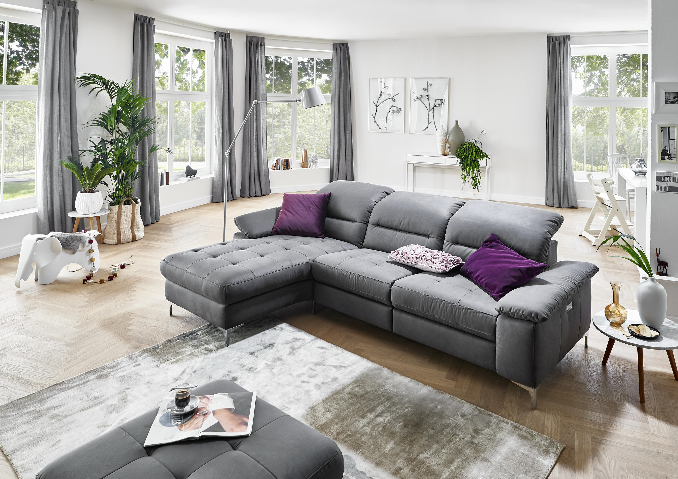 ECKSOFA Anthrazit Mikrofaser  - Anthrazit, Design, Textil (184/280cm) - Pure Home Comfort