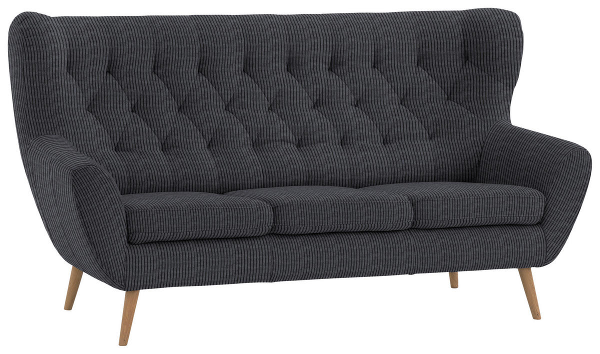 3-SITZER-SOFA in Cord Anthrazit  - Anthrazit, Design, Holz/Textil (187/101/95cm) - Stylife