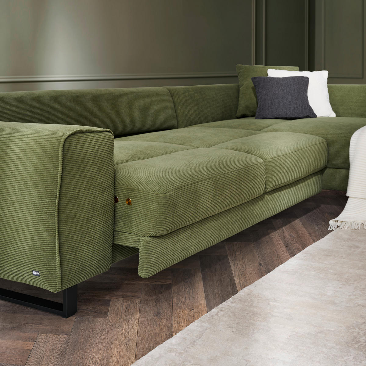 ECKSOFA Cord Olivgrün  - Schwarz/Olivgrün, Design, Textil/Metall (211/314cm) - Sedda