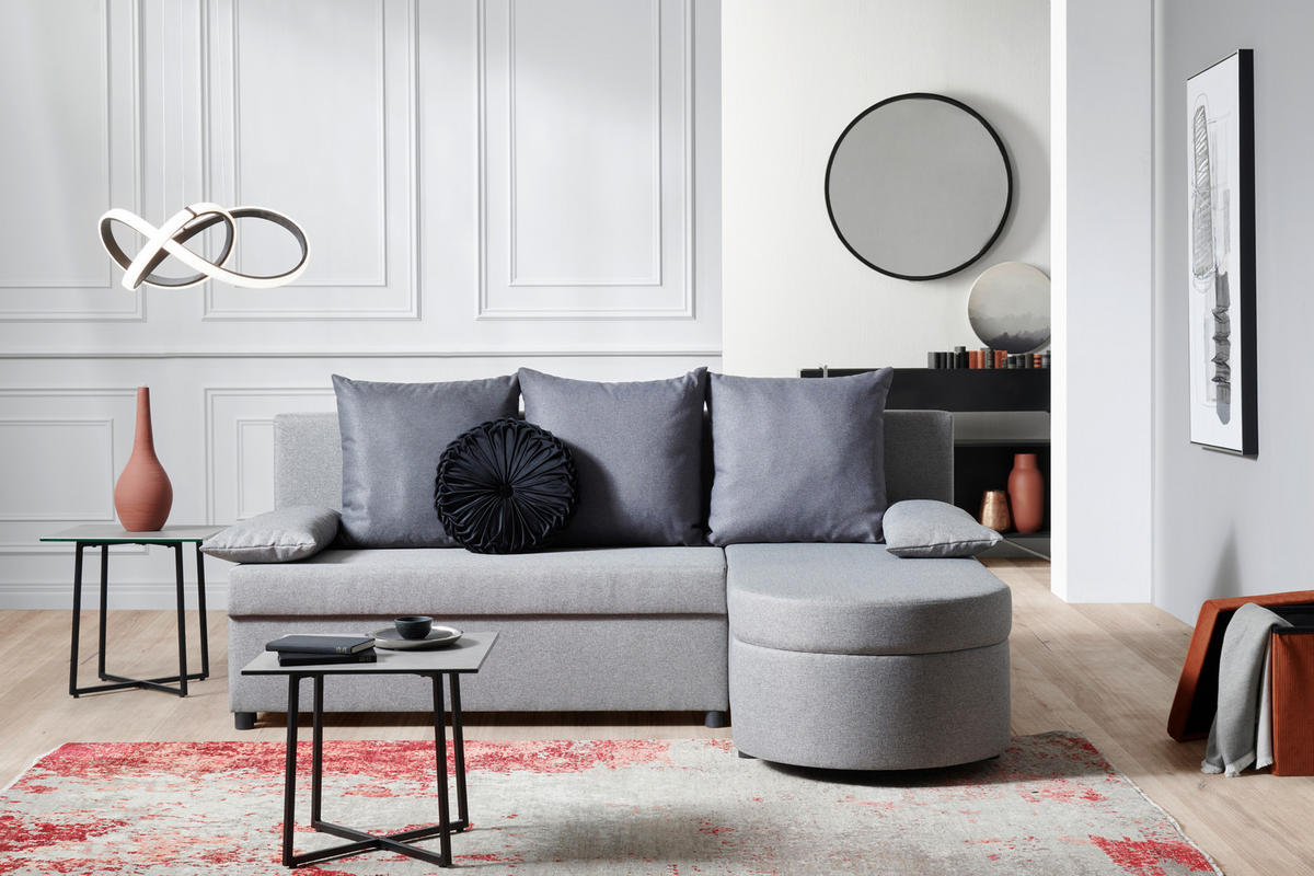 ECKSOFA in Webstoff Grau, Dunkelgrau  - Dunkelgrau/Anthrazit, Konventionell, Kunststoff/Textil (159/196cm) - Ti'me