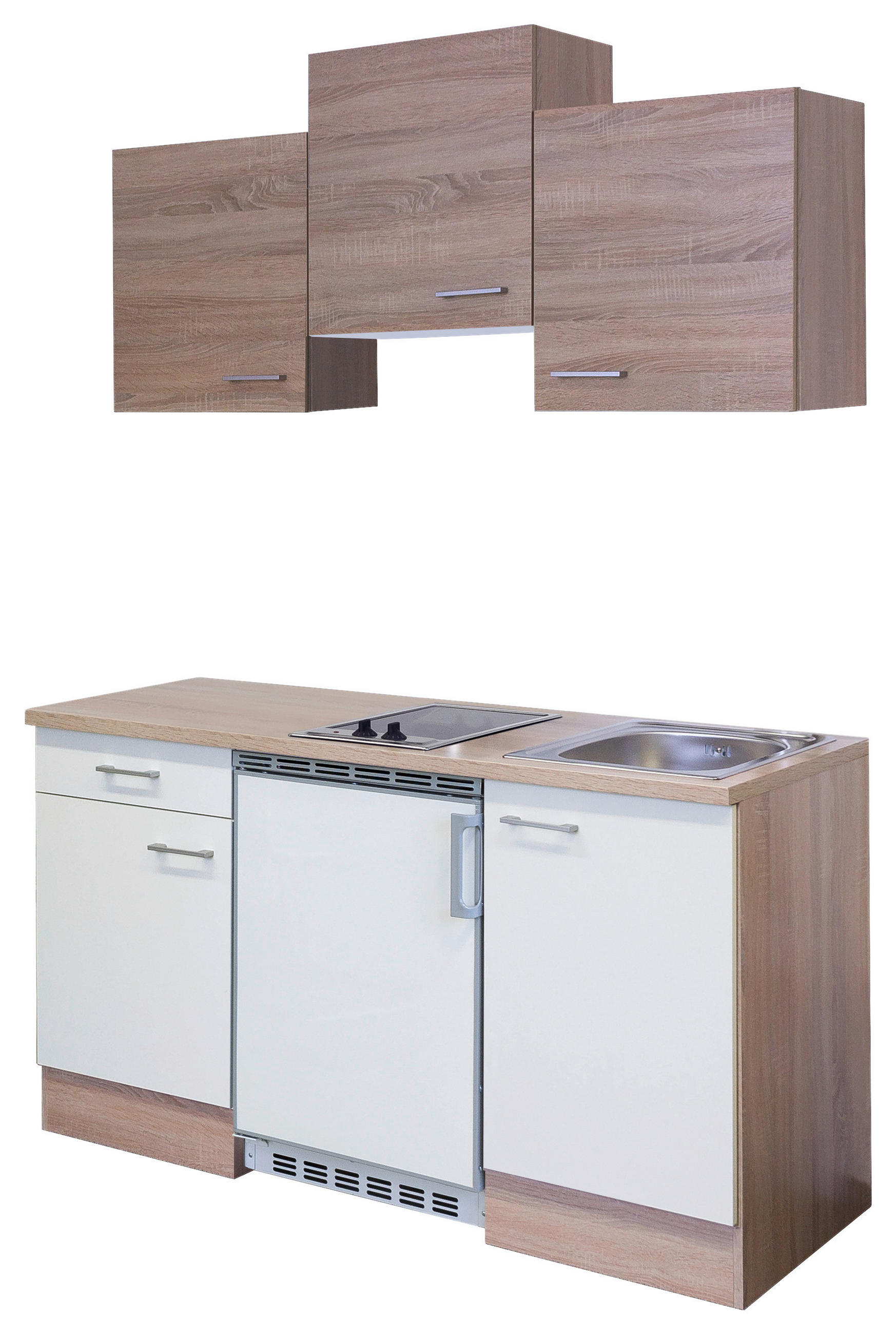MINIKÜCHE 150,5 cm in Weiß, Sonoma Eiche - Alufarben/Weiß, MODERN, Holzwerkstoff/Kunststoff (150,5cm) - FlexWell