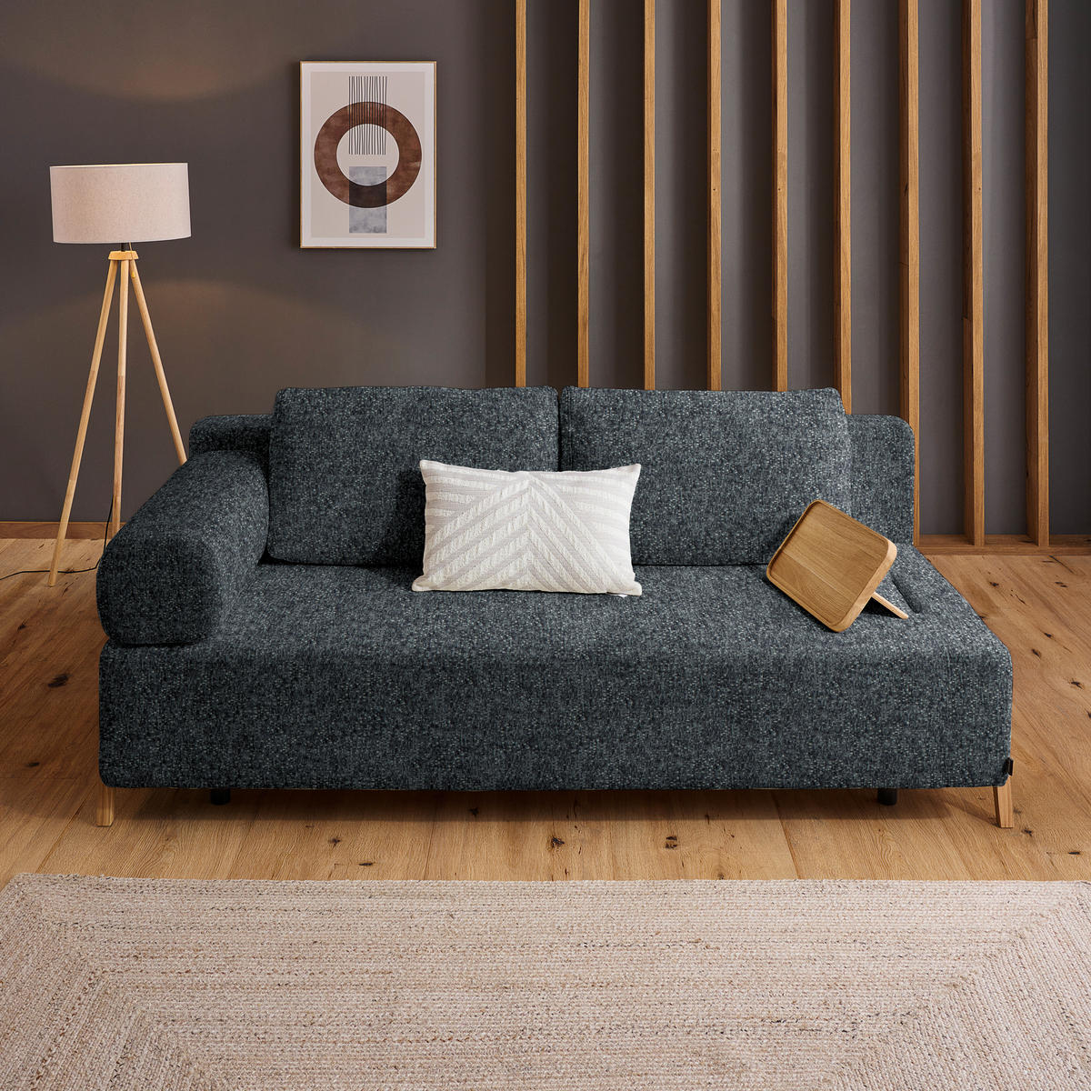 SCHLAFSOFA  mit Stoffauswahl, Armlehnen seitenverkehrt montierbar, Armteil links Struktur Dunkelgrau  - Dunkelgrau/Naturfarben, Design, Holz/Textil (211/88/102cm) - Niels Andersson