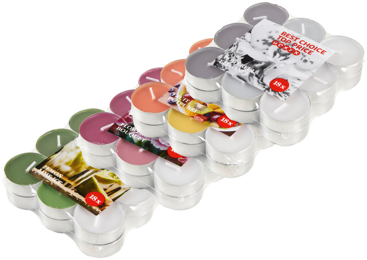 SADA ČAJOVÝCH SVIEČOK 18 kus santalové drevo 18 kus - sivá/krémová, Basics, kov (3cm) - Boxxx