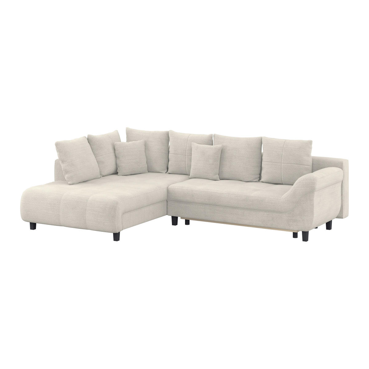 ECKSOFA MENDOZA NEW Creme Chenille, Struktur Zierkissen, Rückenkissen, Bettkasten  - Creme/Schwarz, KONVENTIONELL, Textil (197/309cm) - MID.YOU