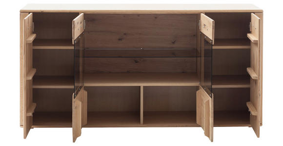 SIDEBOARD Asteiche, Balkeneiche furniert, massiv Eichefarben Einlegeböden  - Eichefarben/Anthrazit, KONVENTIONELL, Glas/Holz (179/90/44cm) - Cantus