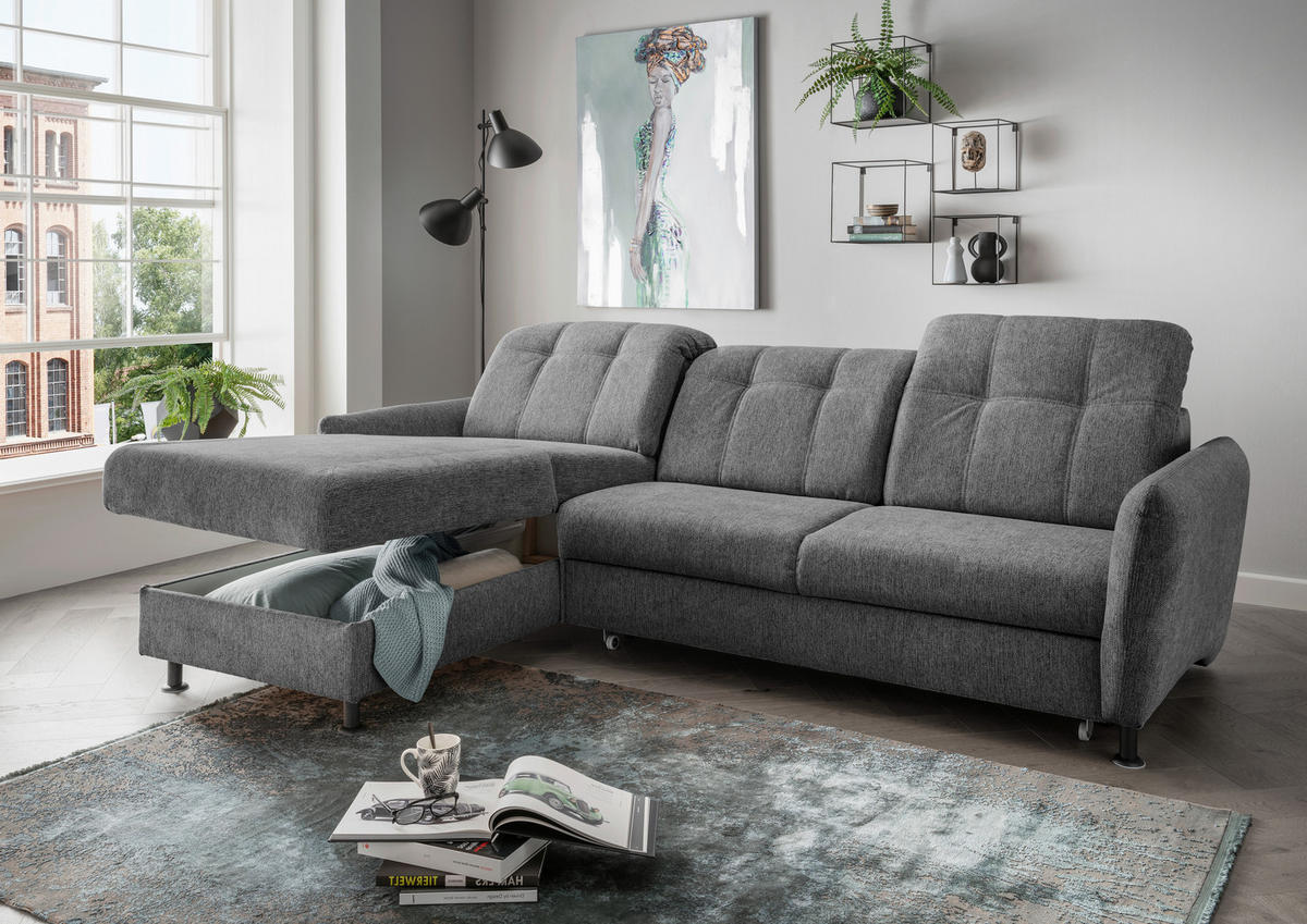 ECKSOFA in Chenille Anthrazit  - Anthrazit/Schwarz, Modern, Textil/Metall (184/267cm) - Livetastic