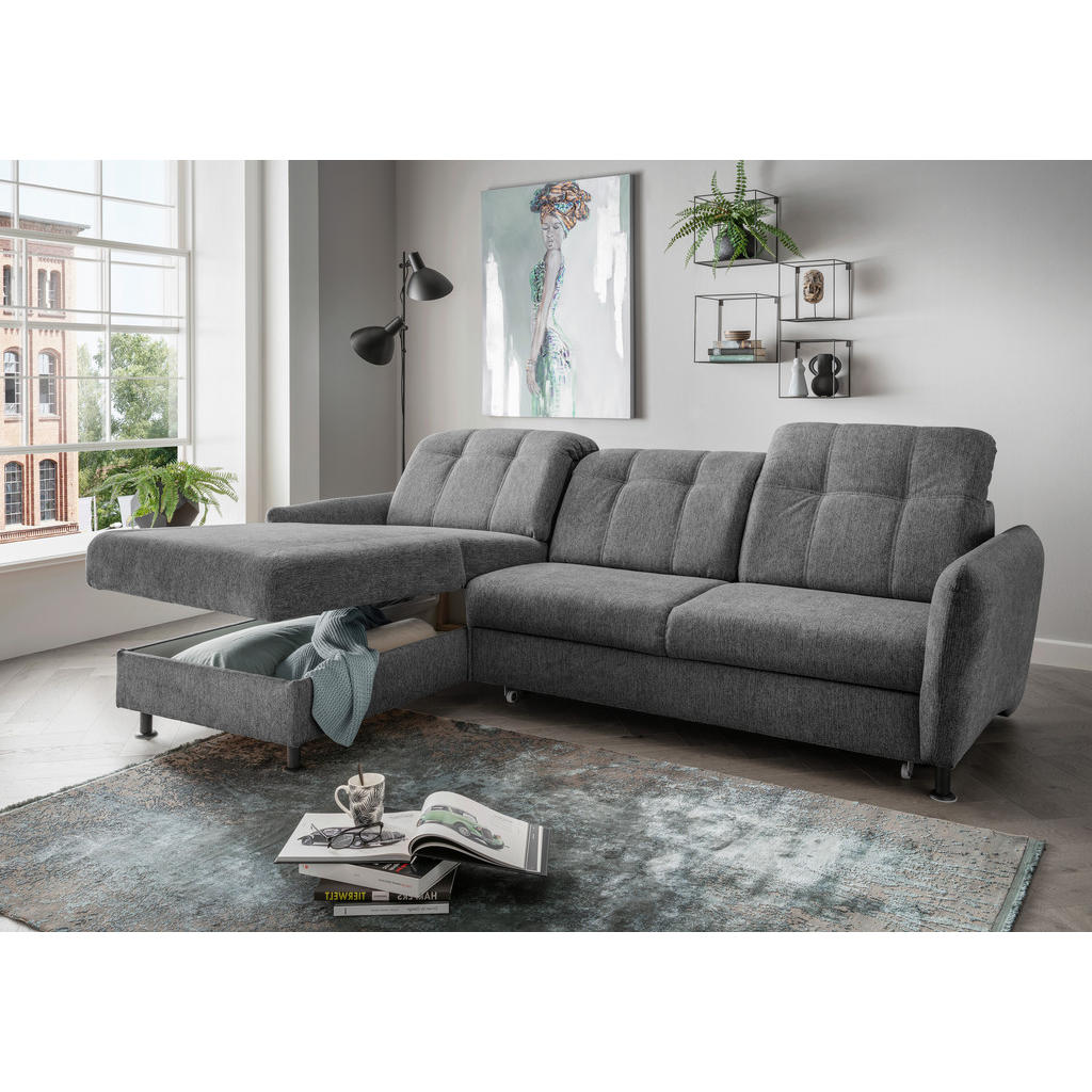 Thumbnail - Livetastic Ecksofa, Anthrazit, Textil, Uni, 4-Sitzer, Ottomane links, L-Form, 267x184 cm, Made in EU, Liegefunktion, sei...