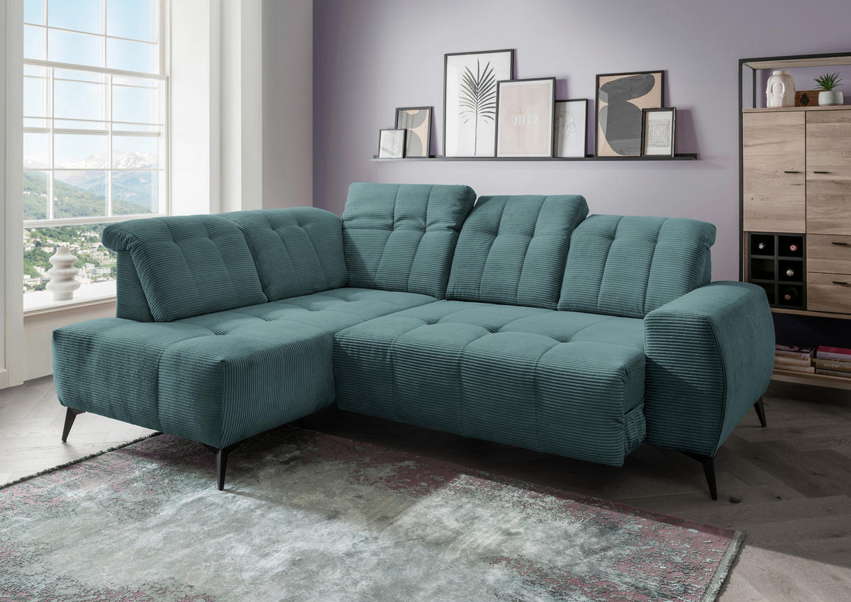 ECKSOFA in Cord Petrol  - Petrol/Schwarz, Modern, Textil/Metall (200/261cm) - Livetastic
