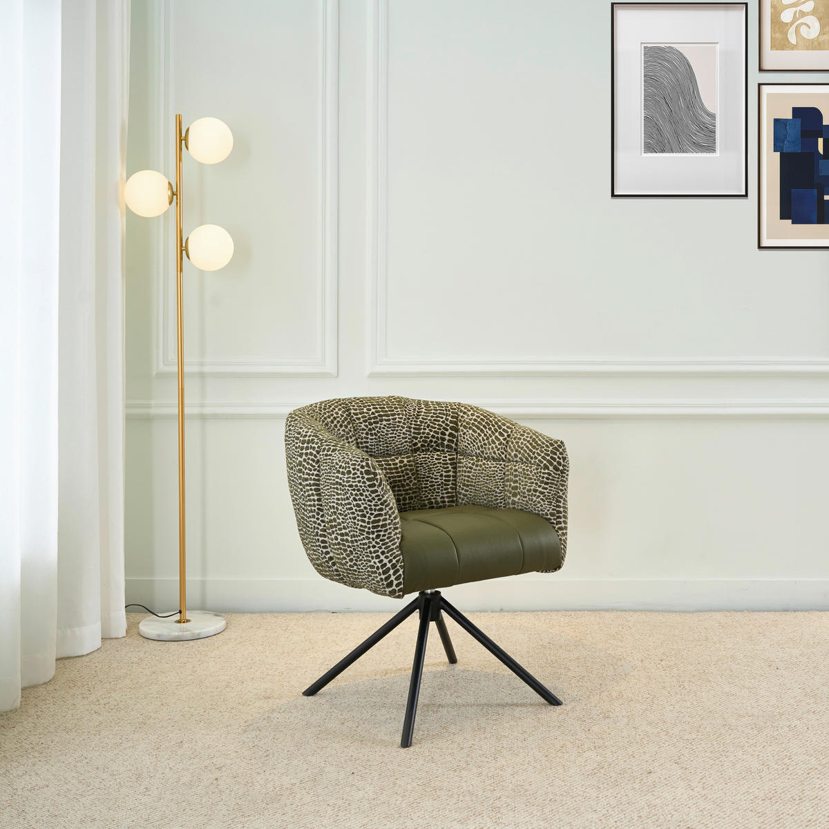 ARMLEHNSTUHL  Sitzfläche 360° drehbar Webstoff, Mikrofaser  - Schwarz/Grün, Design, Textil/Metall (67/80/65cm) - Novel