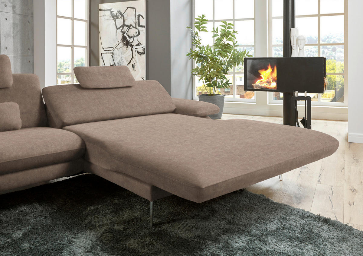 ECKSOFA in Velours Hellbraun  284/184 cm  - Hellbraun/Schwarz, Design, Textil/Metall (284/184cm) - Dieter Knoll