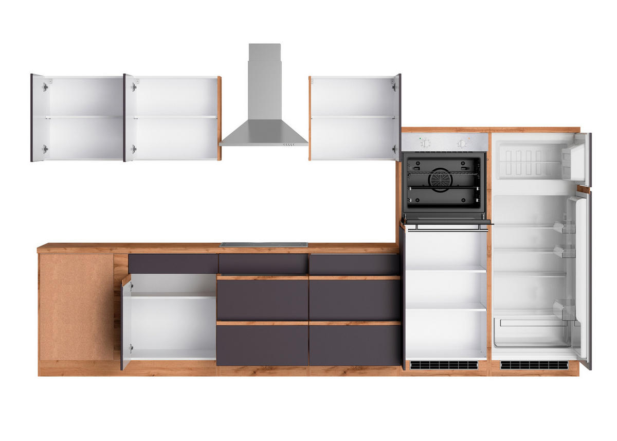 Eckküche Turin mit Geräten 240/360 cm  in Grau, Eiche Wotan  - Eiche Wotan/Grau, Design, Holzwerkstoff (240/360cm) - Held