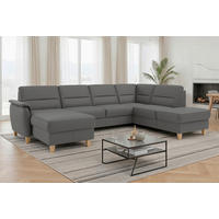WOHNLANDSCHAFT Echtleder Mokka  - Eichefarben/Mokka, Basics, Leder/Holz (163/308/212cm) - Sit & More