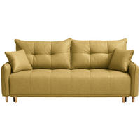 SCHLAFSOFA  in Chenille Currygelb  - Currygelb/Buchefarben, Design, Holz/Textil (217/97/101cm) - Carryhome