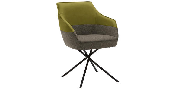 ARMLEHNSTUHL in Flachgewebe Echtleder naturbelassen - Beige/Limette, Design, Leder/Textil (62/85/67cm) - Ambiente